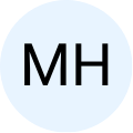 Black letters 'MH' on a light blue circular background.