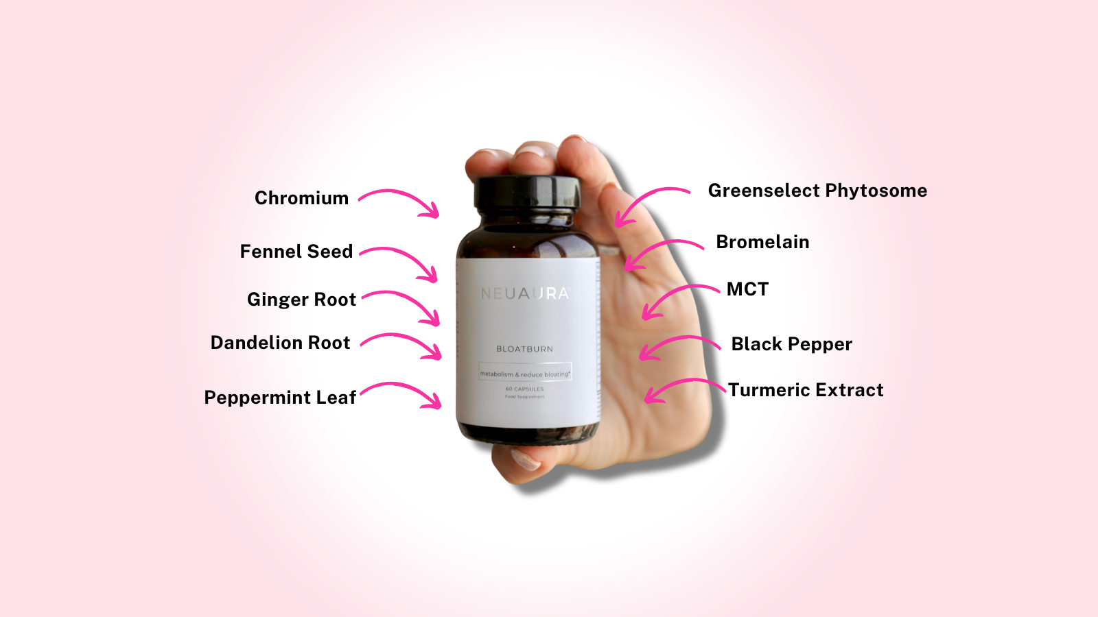 Hands holding a supplement bottle beside a glass of water.